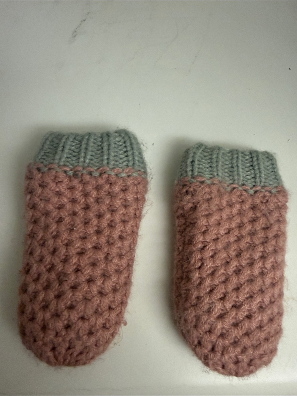 Boden Baby Mittens in Dusty Pink with Gray Cuffs